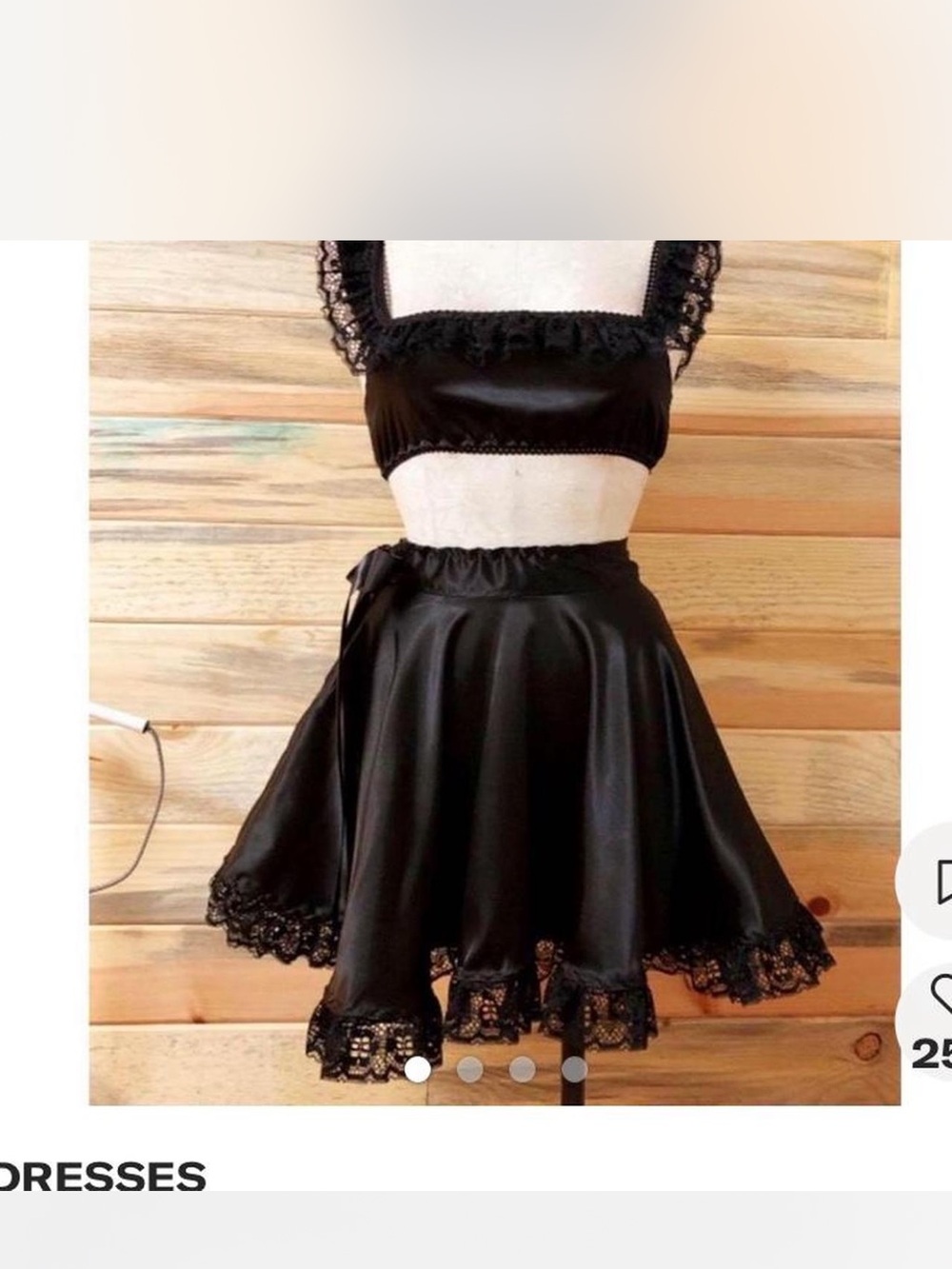 Handmade customed Black Lace-Trim Satin Flared Skirt